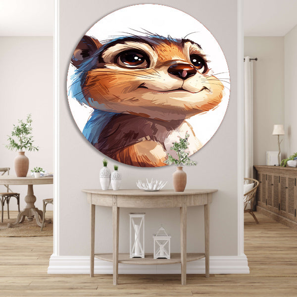 Digitale kunst van een nieuwsgierige eekhoorn aluminium muurcirkel