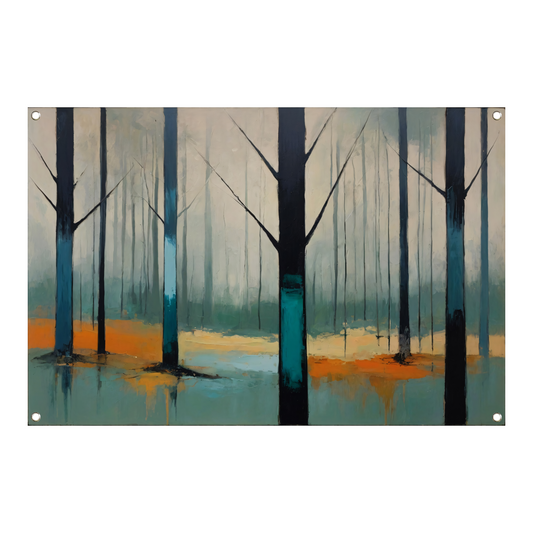 Nevelig bos met kleurrijke accenten tuinposter