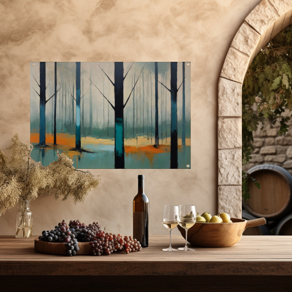 Nevelig bos met kleurrijke accenten tuinposter