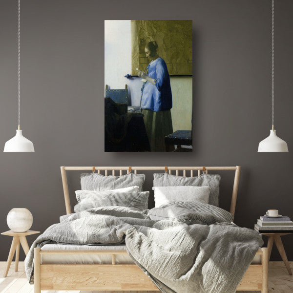 Vrouw in het blauw die een brief leest - Johannes Vermeer poster