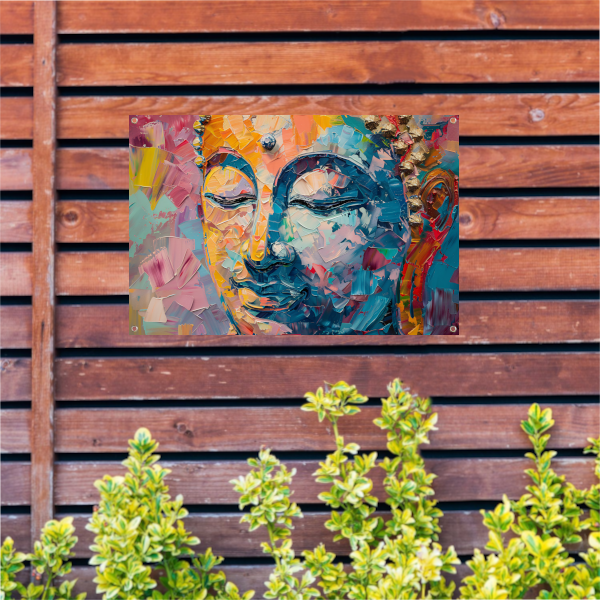 Expressieve abstracte compositie in levendige olieverf tuinposter