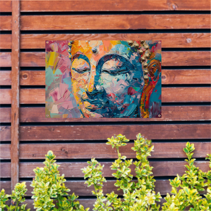 Expressieve abstracte compositie in levendige olieverf tuinposter