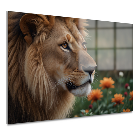 Bedachtzame Leeuw in een Veld van Bloemen acrylglas