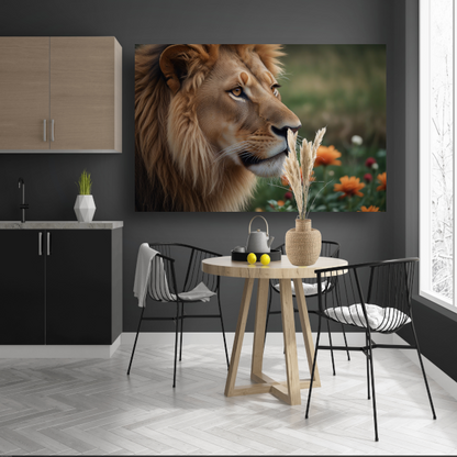 Bedachtzame Leeuw in een Veld van Bloemen acrylglas