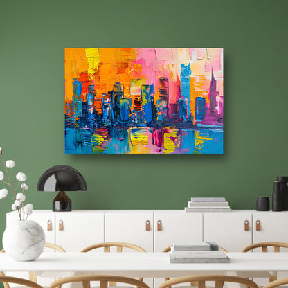 Levendige abstracte interpretatie van een stedelijke skyline acrylglas