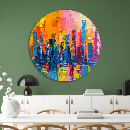 Levendige abstracte interpretatie van een stedelijke skyline forex muurcirkel