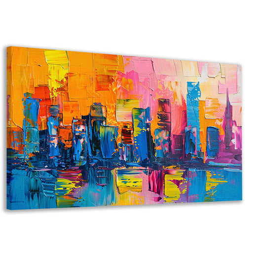 Levendige abstracte interpretatie van een stedelijke skyline canvas