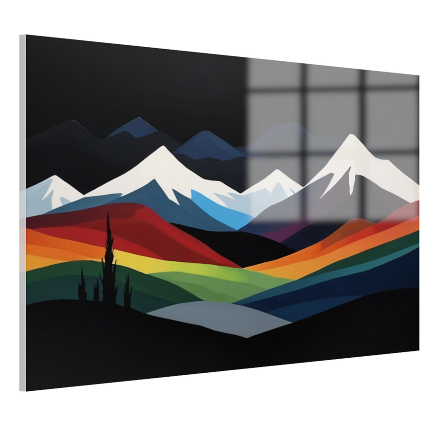 Kleurrijk Minimalistisch Berglandschap bij Nacht acrylglas