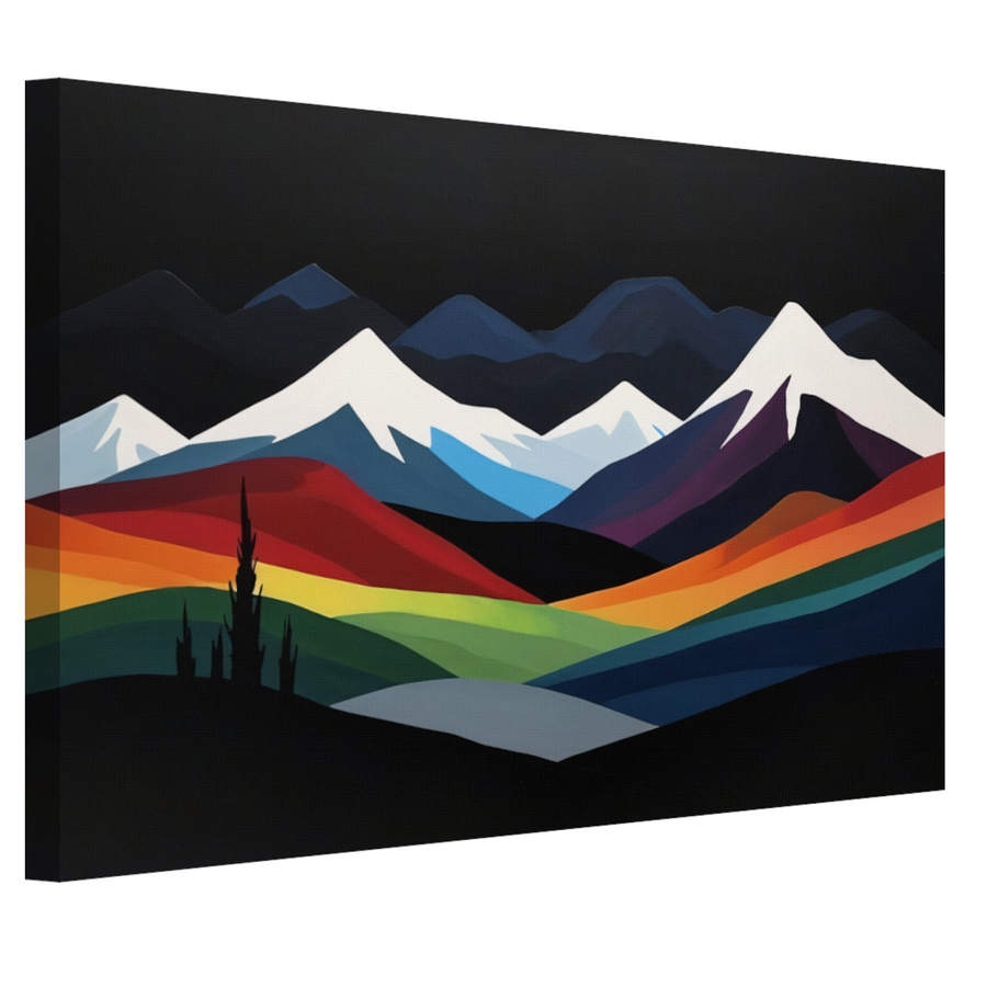 Kleurrijk Minimalistisch Berglandschap bij Nacht canvas