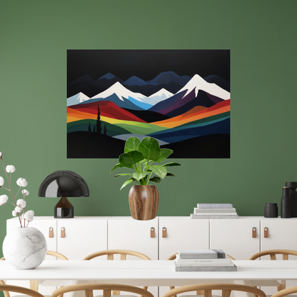 Kleurrijk Minimalistisch Berglandschap bij Nacht poster