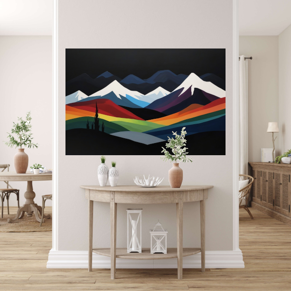 Kleurrijk Minimalistisch Berglandschap bij Nacht poster