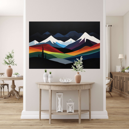 Kleurrijk Minimalistisch Berglandschap bij Nacht poster