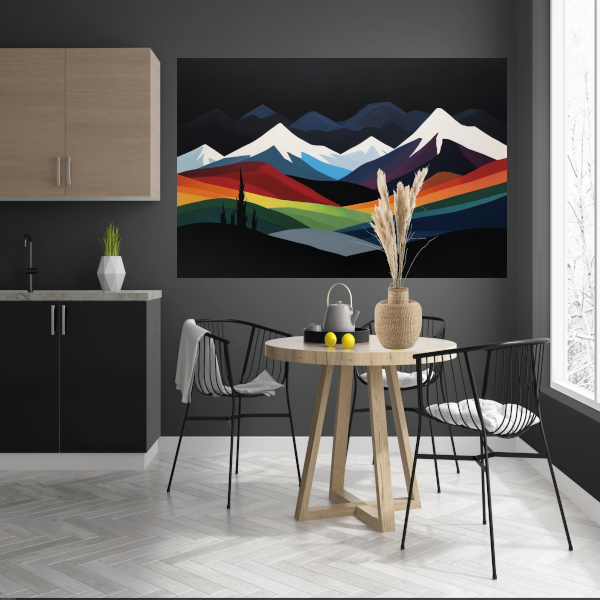 Kleurrijk Minimalistisch Berglandschap bij Nacht poster