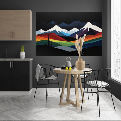 Kleurrijk Minimalistisch Berglandschap bij Nacht poster