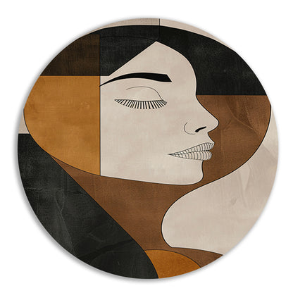 Gezicht van vrouw in abstracte monochrome stijl aluminium muurcirkel