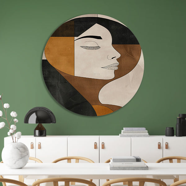 Gezicht van vrouw in abstracte monochrome stijl aluminium muurcirkel