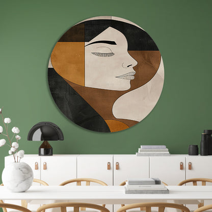 Gezicht van vrouw in abstracte monochrome stijl aluminium muurcirkel