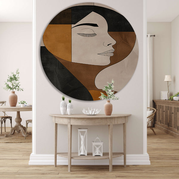 Gezicht van vrouw in abstracte monochrome stijl aluminium muurcirkel