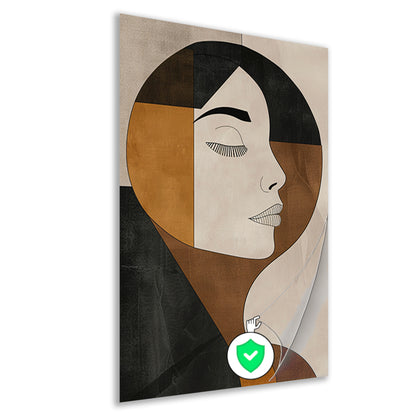 Gezicht van vrouw in abstracte monochrome stijl poster