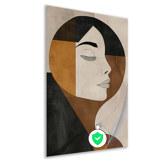 Gezicht van vrouw in abstracte monochrome stijl poster