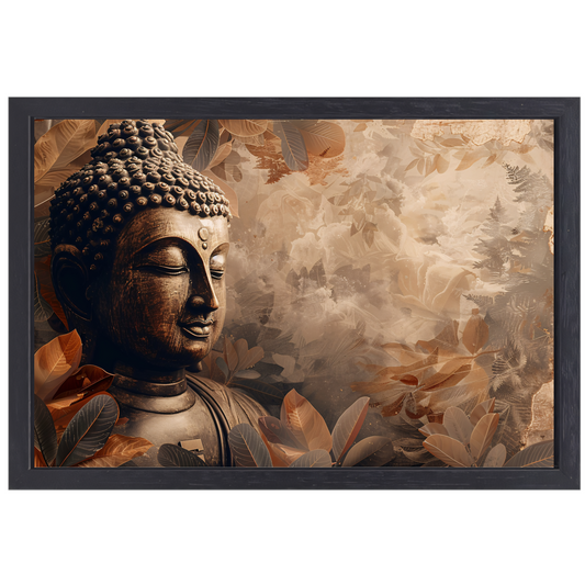 Boeddha met Bladeren canvas met baklijst