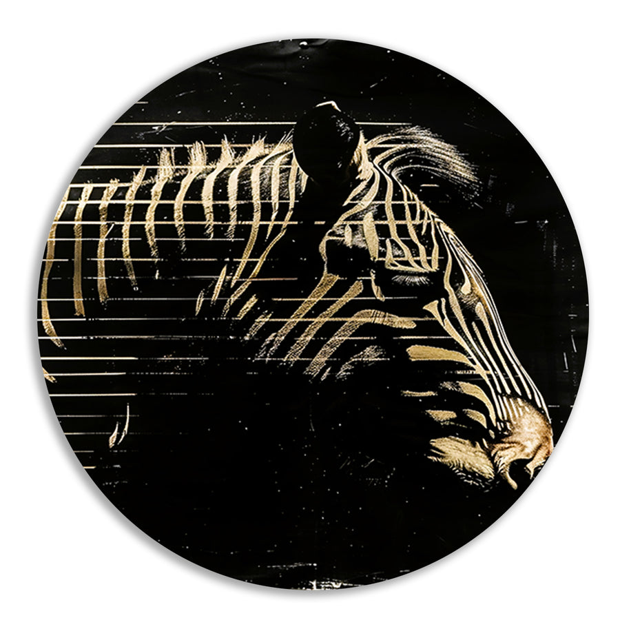 Zwart-wit zebra met gouden lijnen forex muurcirkel