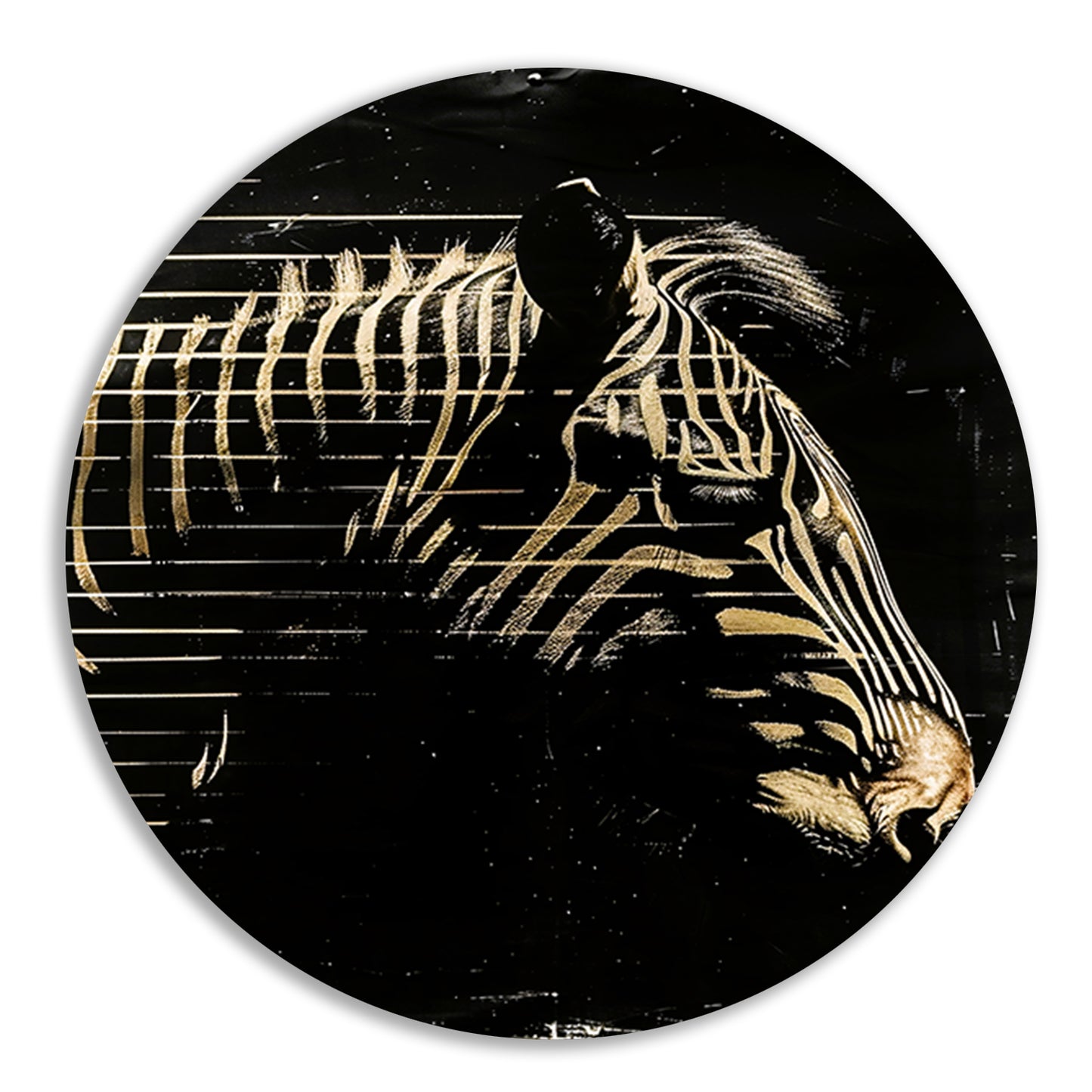 Zwart-wit zebra met gouden lijnen aluminium muurcirkel