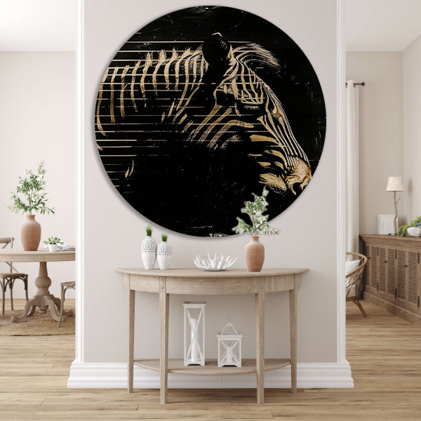 Zwart-wit zebra met gouden lijnen forex muurcirkel