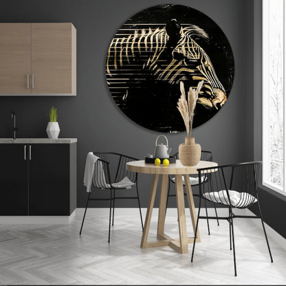 Zwart-wit zebra met gouden lijnen forex muurcirkel