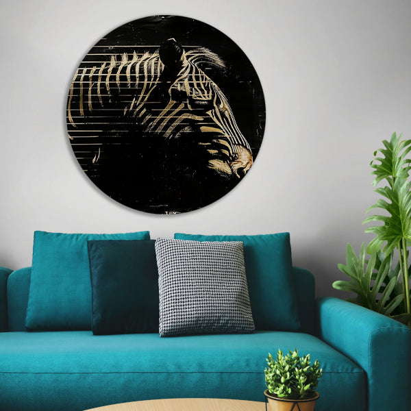 Zwart-wit zebra met gouden lijnen forex muurcirkel