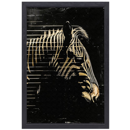 Zwart-wit zebra met gouden lijnen canvas met baklijst