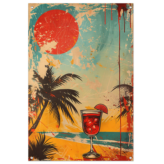 Popart cocktail met palmboom tuinposter