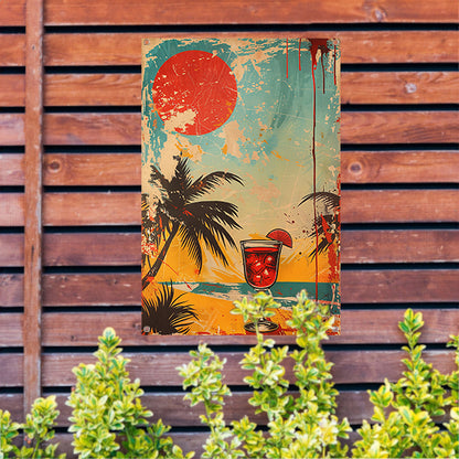 Popart cocktail met palmboom tuinposter