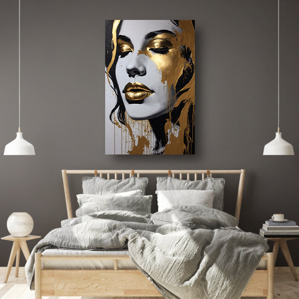 Vrouwengezicht in Zwart, Wit en Goud poster