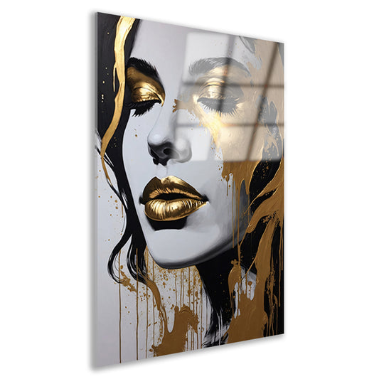 Vrouwengezicht in Zwart, Wit en Goud acrylglas
