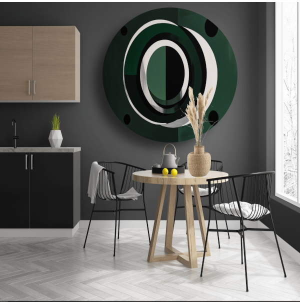 Overlappende Cirkels in Zwart, Wit en Groen aluminium muurcirkel