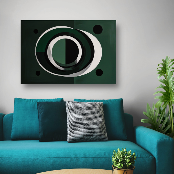 Overlappende Cirkels in Zwart, Wit en Groen canvas