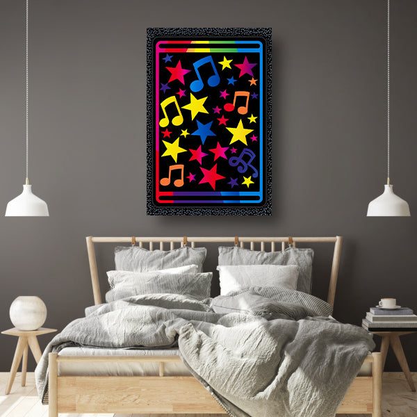 Kleurrijk Sterren en Muzikale Noten Explosie canvas met baklijst