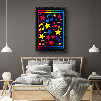 Kleurrijk Sterren en Muzikale Noten Explosie canvas met baklijst