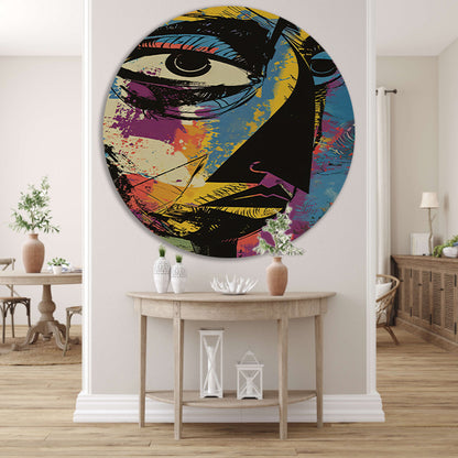 Abstract Kleurrijk Portret van Jean-Michel Basquiat aluminium muurcirkel
