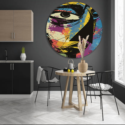 Abstract Kleurrijk Portret van Jean-Michel Basquiat aluminium muurcirkel