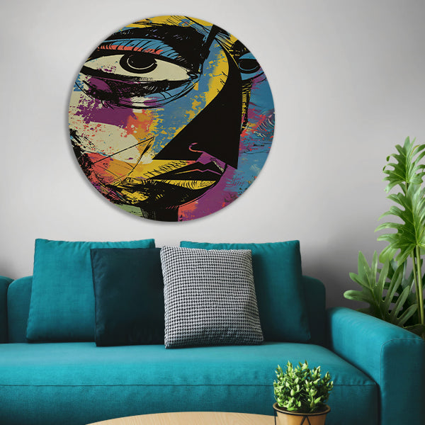Abstract Kleurrijk Portret van Jean-Michel Basquiat aluminium muurcirkel