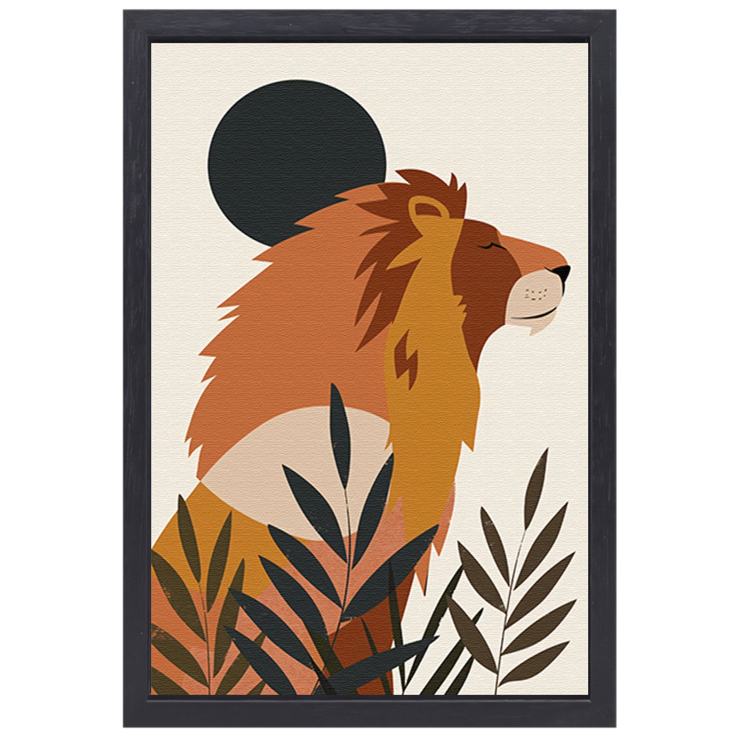 Majestueuze Leeuw en Planten in Muted Colors canvas met baklijst