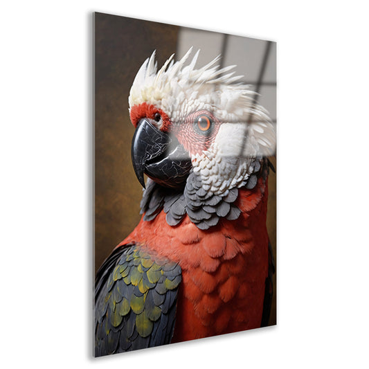 Red and White Parrot with Artistic Flare Acrylglas