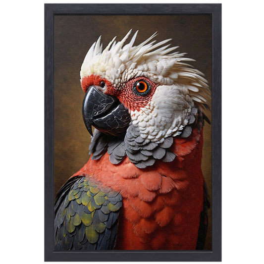 Red and White Parrot with Artistic Flare canvas met baklijst