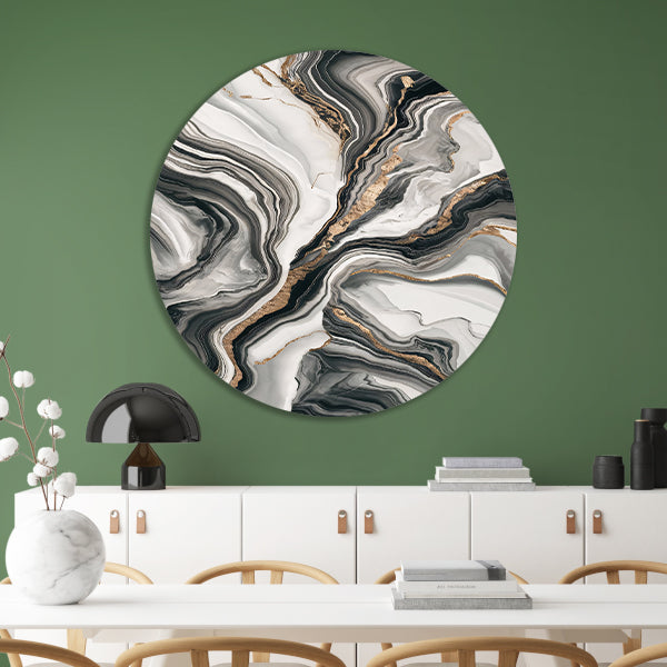 Elegante marmer abstractie met gouden details aluminium muurcirkel