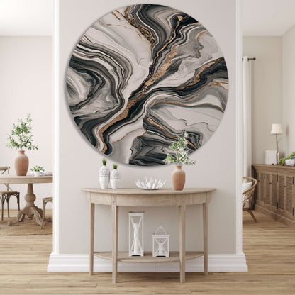 Elegante marmer abstractie met gouden details aluminium muurcirkel