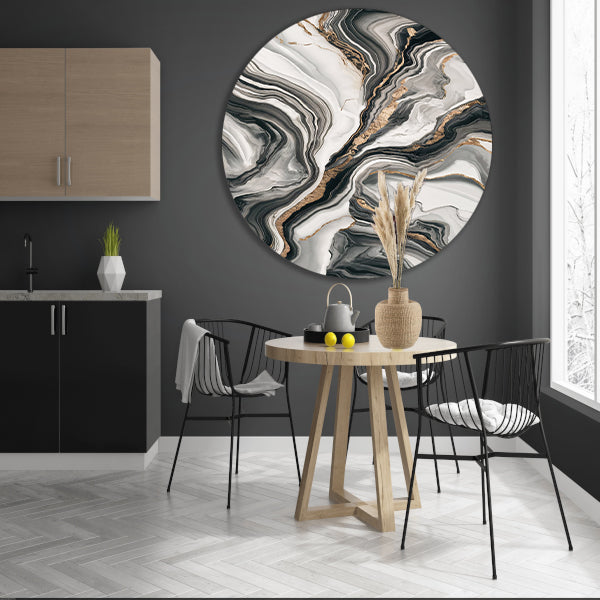 Elegante marmer abstractie met gouden details aluminium muurcirkel