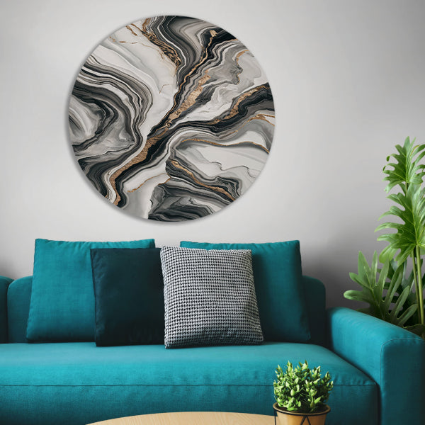 Elegante marmer abstractie met gouden details aluminium muurcirkel