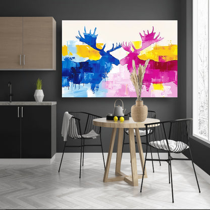 Abstract schilderij van elanden in felle kleuren acrylglas